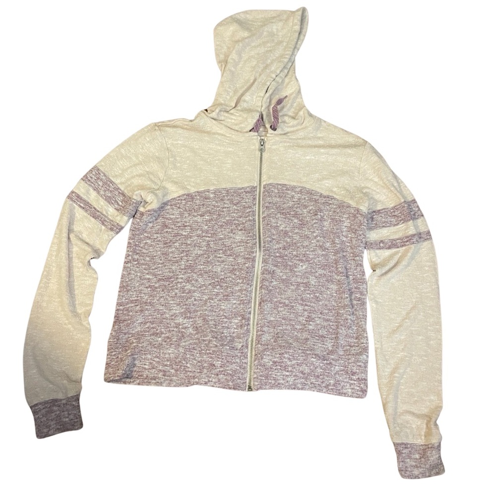 Unbranded Purple Ivory Hoodie sweater front zip size medium polka dot drawstring - Picture 3 of 14